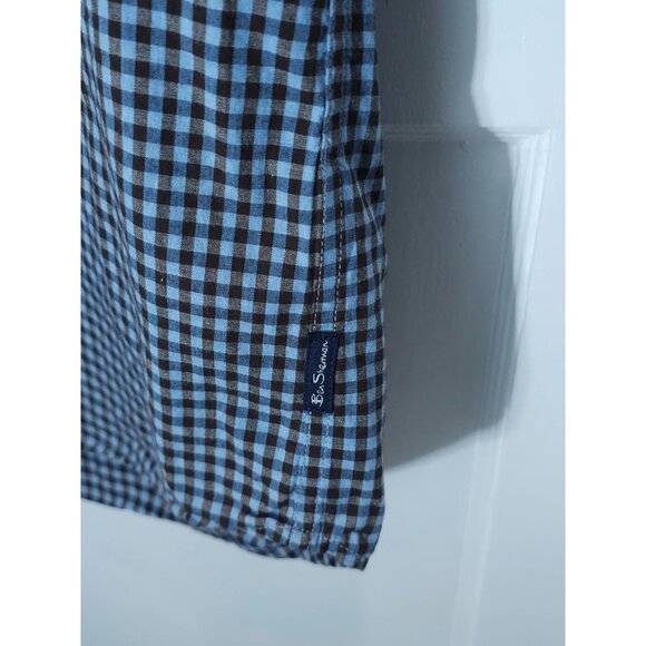 Ben Sherman Men's Blue & Brown Gingham Stretch Long Sleeve Button-Up Shirt - Picture 5 of 8